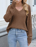 ZAFUL Womens Fall Oversized Sweaters Lightweight 2025 Cable Knit V Neck Long Sleeve Casual Loose Winter Pullover Tops