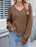 ZAFUL Womens Fall Oversized Sweaters Lightweight 2025 Cable Knit V Neck Long Sleeve Casual Loose Winter Pullover Tops