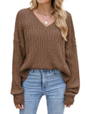 ZAFUL Womens Fall Oversized Sweaters Lightweight 2025 Cable Knit V Neck Long Sleeve Casual Loose Winter Pullover Tops