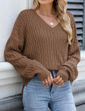 ZAFUL Womens Fall Oversized Sweaters Lightweight 2025 Cable Knit V Neck Long Sleeve Casual Loose Winter Pullover Tops
