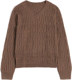 ZAFUL Womens Fall Oversized Sweaters Lightweight 2025 Cable Knit V Neck Long Sleeve Casual Loose Winter Pullover Tops