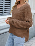 ZAFUL Womens Fall Oversized Sweaters Lightweight 2025 Cable Knit V Neck Long Sleeve Casual Loose Winter Pullover Tops