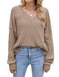 ZAFUL Womens Fall Oversized Sweaters Lightweight 2025 Cable Knit V Neck Long Sleeve Casual Loose Winter Pullover Tops