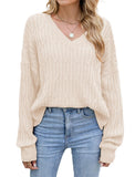 ZAFUL Womens Fall Oversized Sweaters Lightweight 2025 Cable Knit V Neck Long Sleeve Casual Loose Winter Pullover Tops