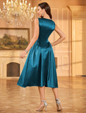 ZAFUL Womens Formal Wedding Guest Dress Elegant Satin A Line Cocktail Club Party Dress Trendy Sleeveless Graduation Prom Midi Dress(Lake Blue,S)