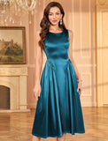 ZAFUL Womens Formal Wedding Guest Dress Elegant Satin A Line Cocktail Club Party Dress Trendy Sleeveless Graduation Prom Midi Dress(Lake Blue,S)