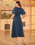ZAFUL Womens Formal Wedding Guest Dresses V Neck Flared Sleeve Evening Party Cocktail Dress Split Ruffle Long Gown 2025
