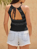 ZAFUL Womens Halter Crochet Tops Backless Sleeveless Hollow Out Summer Sweater Striped Camisole Tank Crop Top