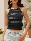 ZAFUL Womens Halter Crochet Tops Backless Sleeveless Hollow Out Summer Sweater Striped Camisole Tank Crop Top