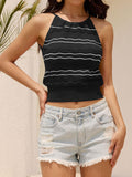 ZAFUL Womens Halter Crochet Tops Backless Sleeveless Hollow Out Summer Sweater Striped Camisole Tank Crop Top