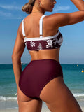 ZAFUL Womens High Waisted Bikini Sets 2 Piece Retro Floral Tummy Control Bathing Suit Push Up Color Block Swimsuits