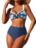ZAFUL Womens High Waisted Bikini Sets 2 Piece Retro Floral Tummy Control Bathing Suit Push Up Color Block Swimsuits