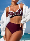 ZAFUL Womens High Waisted Bikini Sets 2 Piece Retro Floral Tummy Control Bathing Suit Push Up Color Block Swimsuits