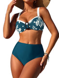 ZAFUL Womens High Waisted Bikini Sets 2 Piece Retro Floral Tummy Control Bathing Suit Push Up Color Block Swimsuits