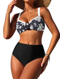ZAFUL Womens High Waisted Bikini Sets 2 Piece Retro Floral Tummy Control Bathing Suit Push Up Color Block Swimsuits