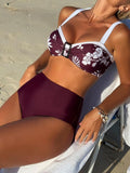 ZAFUL Womens High Waisted Bikini Sets 2 Piece Retro Floral Tummy Control Bathing Suit Push Up Color Block Swimsuits