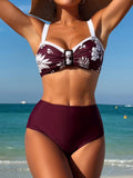 ZAFUL Womens High Waisted Bikini Sets 2 Piece Retro Floral Tummy Control Bathing Suit Push Up Color Block Swimsuits