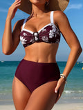 ZAFUL Womens High Waisted Bikini Sets 2 Piece Retro Floral Tummy Control Bathing Suit Push Up Color Block Swimsuits