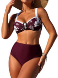 ZAFUL Womens High Waisted Bikini Sets 2 Piece Retro Floral Tummy Control Bathing Suit Push Up Color Block Swimsuits
