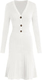 ZAFUL Women's Long Sleeve Midi Work Dresses Fall V Neck Ribbed Knit Pleated A-Line Fitted Elegant Sweater Dress 2025
