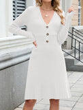 ZAFUL Women's Long Sleeve Midi Work Dresses Fall V Neck Ribbed Knit Pleated A-Line Fitted Elegant Sweater Dress 2025