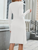ZAFUL Women's Long Sleeve Midi Work Dresses Fall V Neck Ribbed Knit Pleated A-Line Fitted Elegant Sweater Dress 2025
