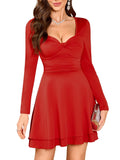 ZAFUL Womens Long Sleeve Square Neck Ruffle Mini Dress Bodycon Ruched Waist Corset Short Cocktail Party Dresses