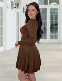 ZAFUL Womens Long Sleeve Square Neck Ruffle Mini Dress Bodycon Ruched Waist Corset Short Cocktail Party Dresses