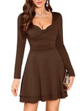 ZAFUL Womens Long Sleeve Square Neck Ruffle Mini Dress Bodycon Ruched Waist Corset Short Cocktail Party Dresses