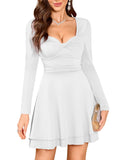 ZAFUL Womens Long Sleeve Square Neck Ruffle Mini Dress Bodycon Ruched Waist Corset Short Cocktail Party Dresses