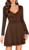ZAFUL Womens Long Sleeve Square Neck Ruffle Mini Dress Bodycon Ruched Waist Corset Short Cocktail Party Dresses