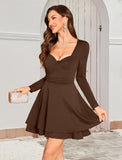 ZAFUL Womens Long Sleeve Square Neck Ruffle Mini Dress Bodycon Ruched Waist Corset Short Cocktail Party Dresses
