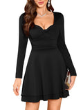 ZAFUL Womens Long Sleeve Square Neck Ruffle Mini Dress Bodycon Ruched Waist Corset Short Cocktail Party Dresses