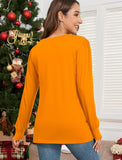 ZAFUL Women's Long Sleeve V-Neck Tunic Tops Halloween Cute Graphic Loose Casual Basic Blouse