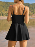 ZAFUL Womens One Piece Swimsuit Tummy Control Swimdress V Neck Cutout Bathing Suit Skirt