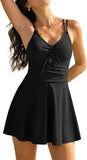 ZAFUL Womens One Piece Swimsuit Tummy Control Swimdress V Neck Cutout Bathing Suit Skirt