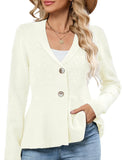 ZAFUL Womens Peplum Cardigan Knit Shawl Lapel Open Front Sweaters Button Down Jackets Blazer Crochet Vintage Tops for Work