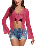 ZAFUL Women's Sheer Shrug Y2K Long Sleeve Cardigans 2024 Irregular Tie Front Bolera
