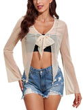 ZAFUL Women's Sheer Shrug Y2K Long Sleeve Cardigans 2024 Irregular Tie Front Bolera