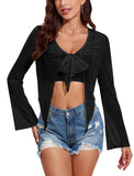 ZAFUL Women's Sheer Shrug Y2K Long Sleeve Cardigans 2024 Irregular Tie Front Bolera
