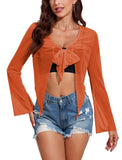 ZAFUL Women's Sheer Shrug Y2K Long Sleeve Cardigans 2024 Irregular Tie Front Bolera