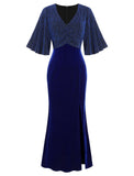 ZAFUL Women's Sparkly Glitter Cocktail Dress Half Sleeve Formal Wedding Guest Dresses V Neck Bodycon Party Evening Prom Dress