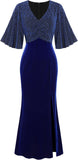 ZAFUL Women's Sparkly Glitter Cocktail Dress Half Sleeve Formal Wedding Guest Dresses V Neck Bodycon Party Evening Prom Dress