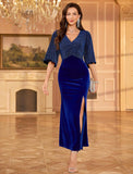 ZAFUL Women's Sparkly Glitter Cocktail Dress Half Sleeve Formal Wedding Guest Dresses V Neck Bodycon Party Evening Prom Dress