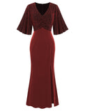 ZAFUL Women's Sparkly Glitter Cocktail Dress Half Sleeve Formal Wedding Guest Dresses V Neck Bodycon Party Evening Prom Dress