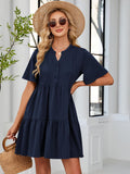 ZAFUL Womens Summer Dresses V Neck Flutter Sleeve Short Sundress Navy Blue Petite Beach Vacation A-Line Babydoll Dress with Pockets M