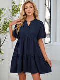 ZAFUL Womens Summer Dresses V Neck Flutter Sleeve Short Sundress Navy Blue Petite Beach Vacation A-Line Babydoll Dress with Pockets M