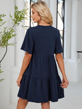 ZAFUL Womens Summer Dresses V Neck Flutter Sleeve Short Sundress Navy Blue Petite Beach Vacation A-Line Babydoll Dress with Pockets M