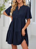 ZAFUL Womens Summer Dresses V Neck Flutter Sleeve Short Sundress Navy Blue Petite Beach Vacation A-Line Babydoll Dress with Pockets M
