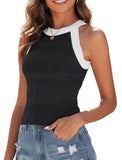 ZAFUL Womens Summer Halter Tops Striped Y2K Sleeveless Racerback Slim Fitted Stretchy Knit Cami Tank Tops